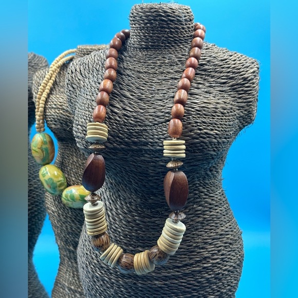 Three Unique Wooden Beaded Necklaces. Sold As One Lot.  Boho Jewelery. - Picture 5 of 10